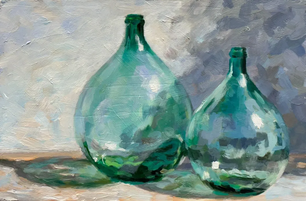 Two Green Glass Jugs 